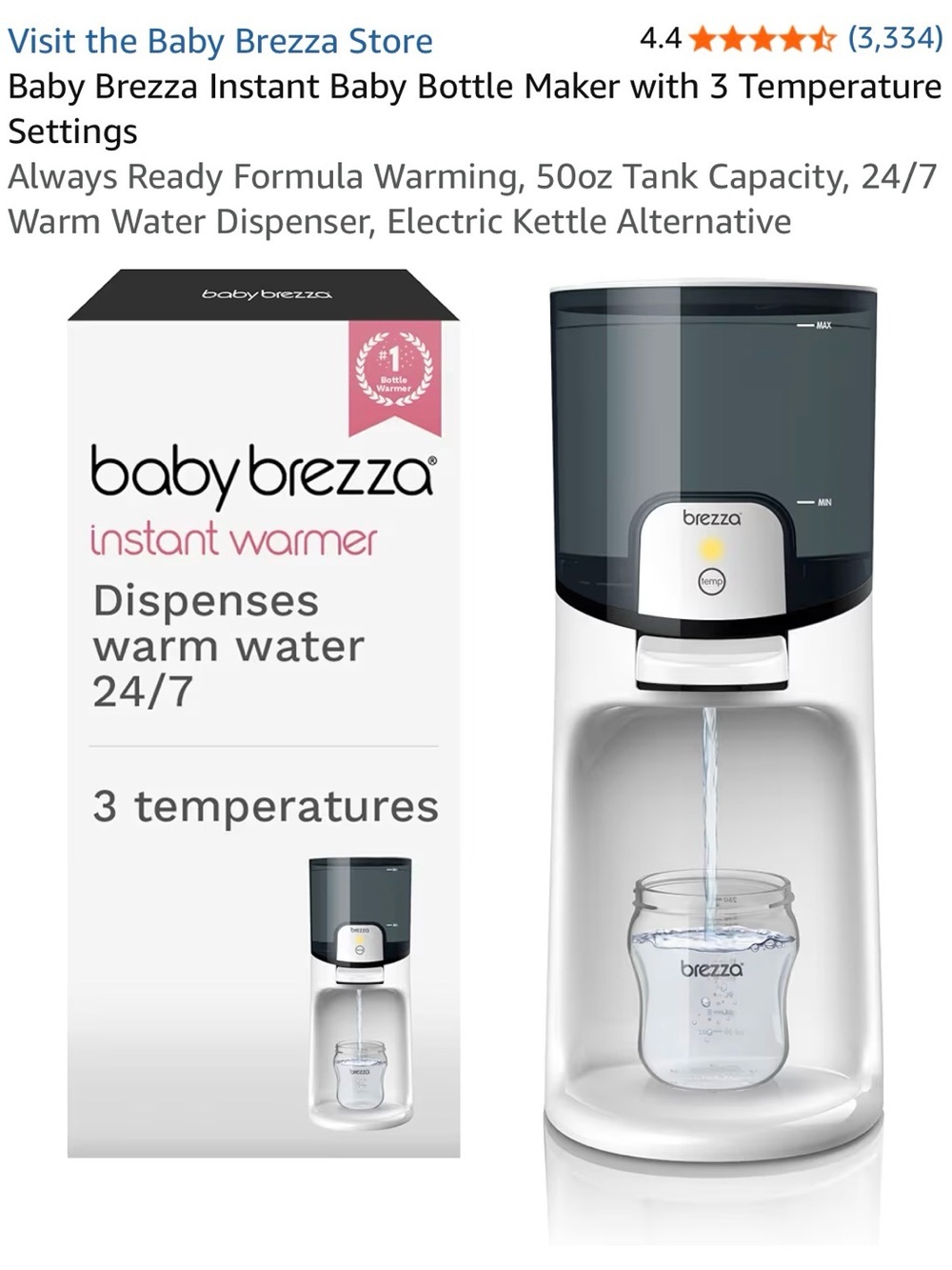 Baby Brezza Instant Warmer Bottle Water Dispenser in White and Dark Gray
